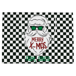 Sacola Para Presentes Grande Papai Noel Xadrez Preto e Branco Retrô Natal 