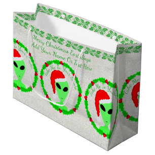 Sacola Para Presentes Grande Papais noeis Alienígenas Holly Wreath LGM Grande