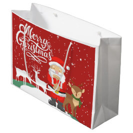 Sacola Para Presentes Grande Papais noeis bonitos na neve com renas Manchas ver