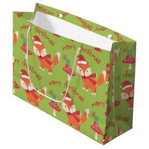 Sacola Para Presentes Grande Papais noeis bonitos Raposa Feliz Natal