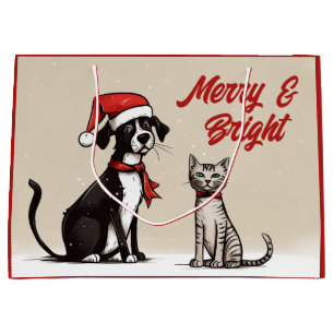 Sacola Para Presentes Grande Papais noeis Cachorros e Felizes de Gato e Natal B