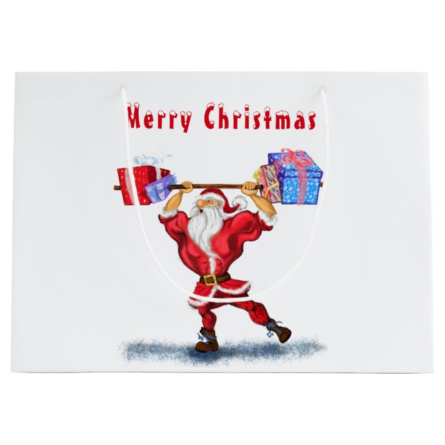 Sacola Para Presentes Grande Papais noeis de Bodybuilder de presentes Natal com (Frente)