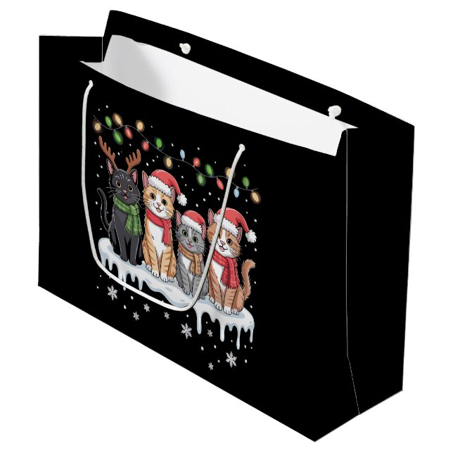 Sacola Para Presentes Grande Papais noeis de Natal de Cat LightS (Frente inclinada)