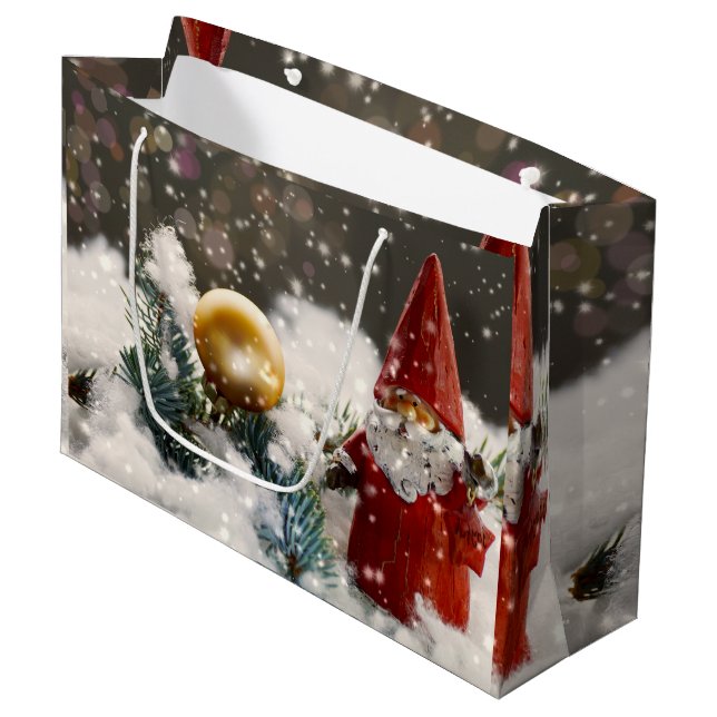 Sacola Para Presentes Grande Papais noeis de Natal na neve (Frente inclinada)