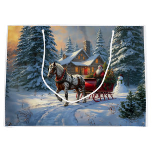Sacola Para Presentes Grande Papais noeis de Sleigh de um cavalo natalino
