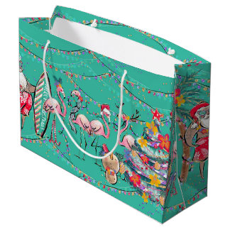 Sacola Para Presentes Grande Papais noeis de surfe tropicais - Saco de presente