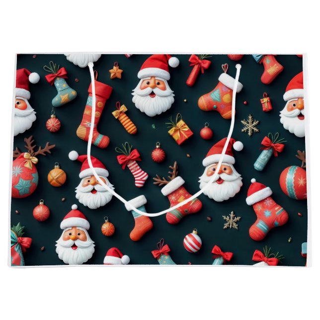 Sacola Para Presentes Grande Papais noeis de tapeçaria festiva e torcida de Nat (Frente)