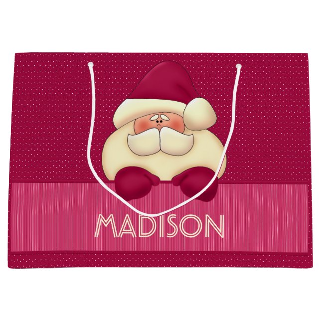 Sacola Para Presentes Grande Papais noeis e Bolinhas rosa-doce (Frente)