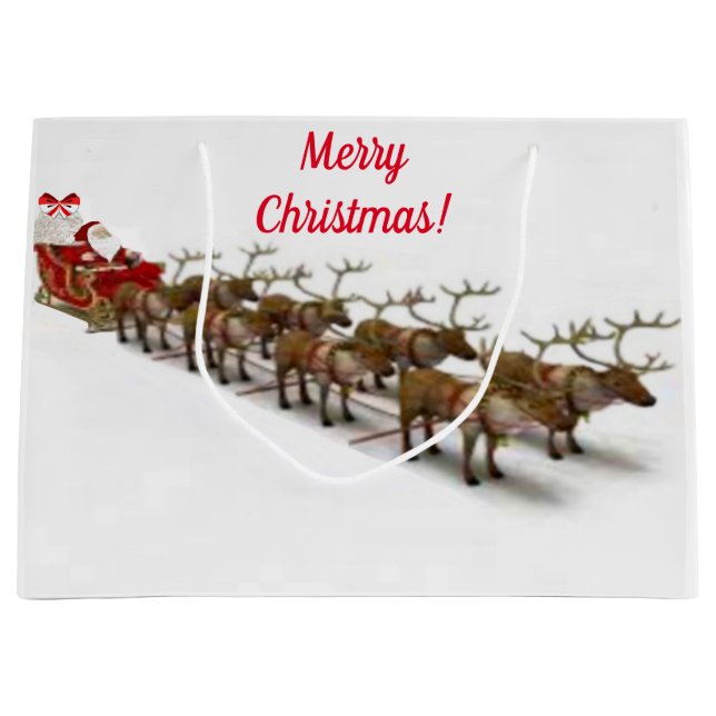 Sacola Para Presentes Grande Papais noeis e Bolsa de Presente de Reindeer (Frente)