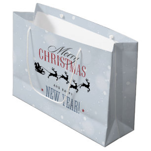 Sacola Para Presentes Grande Papais noeis e sua Reindeer Voadora Silhouette Nat