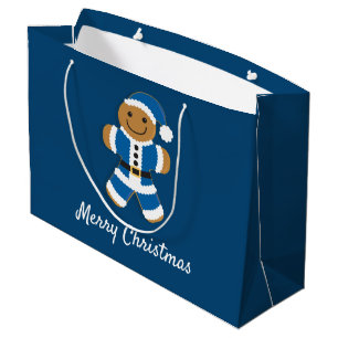 Sacola Para Presentes Grande Papais noeis Gingercake Man Blue Grande Saco par