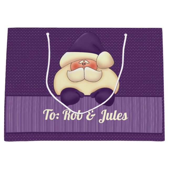 Sacola Para Presentes Grande Papais noeis Roxos e Bolinhas Natal (Frente)