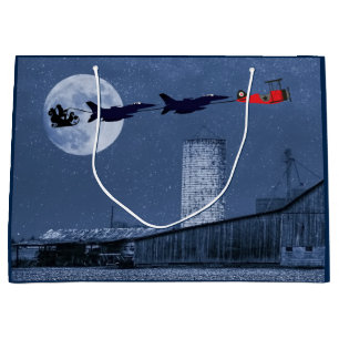 Sacola Para Presentes Grande Papais noeis, Sleigh, F-16 Jatos e Red Biplane no