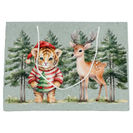 Sacola Para Presentes Grande Papais noeis Tiger e um Natal de cervo