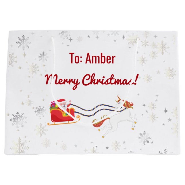 Sacola Para Presentes Grande Papais noeis Unicórn Modernos Cut Personalizados X (Frente)