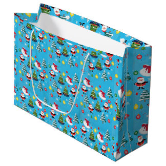 Sacola Para Presentes Grande Papel de embrulho azul-azul-árvore de Natal Festiv