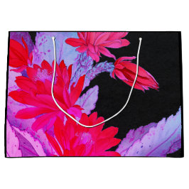 SACOLA PARA PRESENTES GRANDE PAPEL GIFT BAGS PRETO COM FLORES JAPONESAS