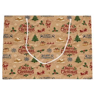 Sacola Para Presentes Grande Papel Kraft de Natal de Meados do Século