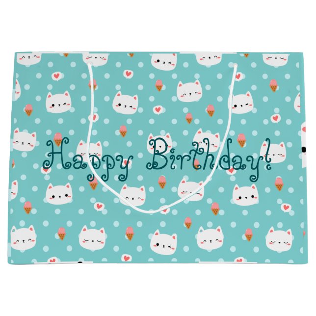 Sacola Para Presentes Grande Papel para moldagem de gato e Sorvete (Frente)