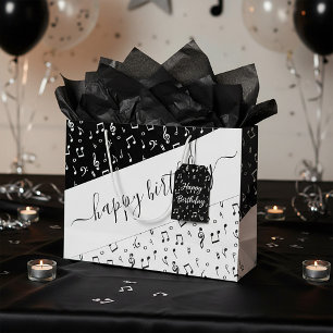 Sacola Para Presentes Grande Papelarias personalizadas musicais preto e branco
