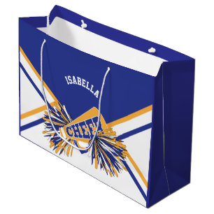 Sacola Para Presentes Grande Para Cheerleaderes - Branco, Azul e Dourado - Gran
