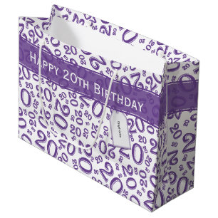 Sacola Para Presentes Grande Parabéns 20 Aniversário Roxo Púrpura Padrão