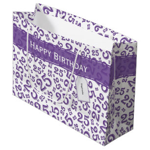 Sacola Para Presentes Grande Parabéns 25 Aniversário Roxo Púrpura Padrão