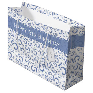 Sacola Para Presentes Grande Parabéns 5 Aniversário Número Padrão 5 Azul/Branco