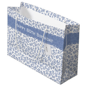 Sacola Para Presentes Grande Parabéns 80 Birthday Blue e White Number Standard