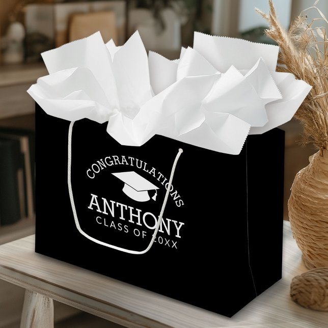 Sacola Para Presentes Grande Parabéns Boné de formatura preto (Custom Gift Bag)