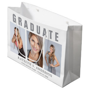 Sacola Para Presentes Grande Parabéns de Colagem de Fotos de Graduação