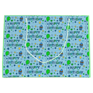 Sacola Para Presentes Grande Parabéns do Verde limão e Azul  