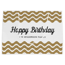 Sacola Para Presentes Grande Parabéns Elegante Dourado Stripes