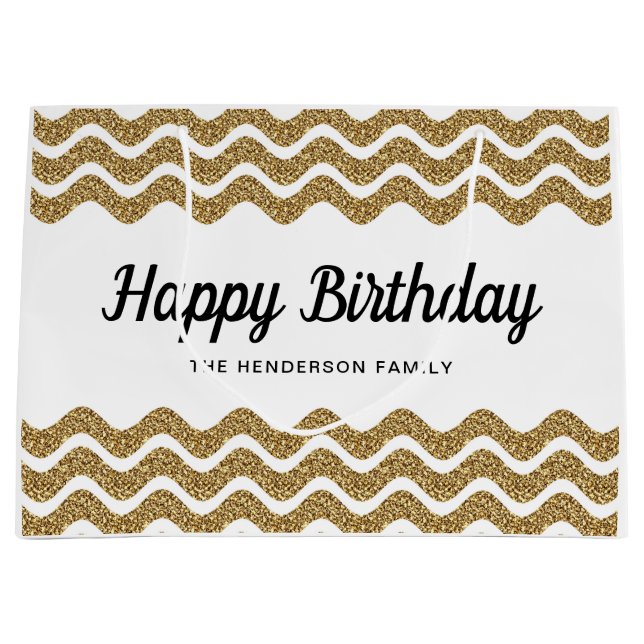 Sacola Para Presentes Grande Parabéns Elegante Dourado Stripes (Frente)