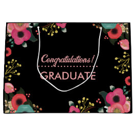 Sacola Para Presentes Grande Parabéns Formando. Personalização Floral Moderna