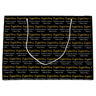 Sacola Para Presentes Grande Parabéns Nome do Graduado Preto Branco Dourado