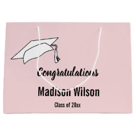 Sacola Para Presentes Grande Parabéns Pálido, Rosa e Graduação Preta
