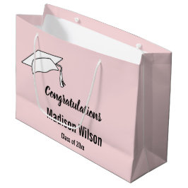 Sacola Para Presentes Grande Parabéns Pálido, Rosa e Graduação Preta