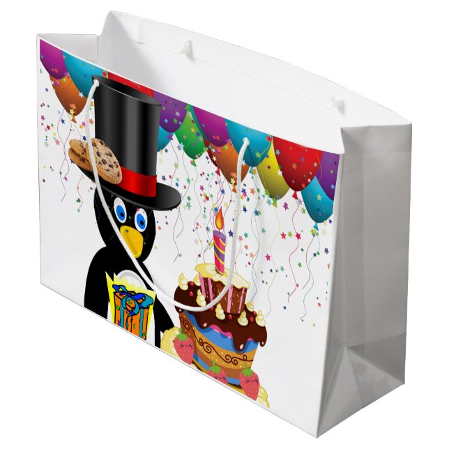 Sacola Para Presentes Grande Parabéns, Presente Bag Penguin (Verso inclinado)