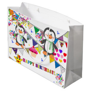 Sacola Para Presentes Grande Parabéns, Presente Pinguim