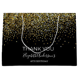 Sacola Para Presentes Grande Parabéns Preto Dourado Brilho Glamouroso Obrigado