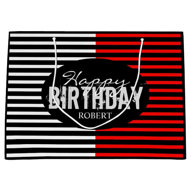 Sacola Para Presentes Grande Parabéns preto e vermelho (Frente)