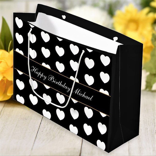 Sacola Para Presentes Grande Parabéns Texto Personalizado de Aniversário Padrão (Criador carregado)