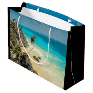 Sacola Para Presentes Grande Paraíso de Praia Tropical com Palm Trees