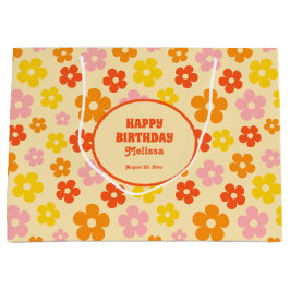 Sacola Para Presentes Grande Paraíso Feliz da Flor de Boho Colorida Retro Laran