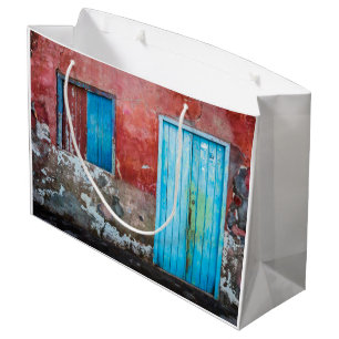 Sacola Para Presentes Grande Paredes, portas e janelas, vermelhas, azuis e cinz