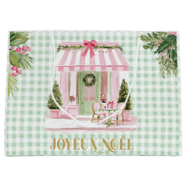 Sacola Para Presentes Grande Paris Café & Green Gingham Joyeux Noël