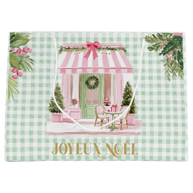 Sacola Para Presentes Grande Paris Café & Green Gingham Joyeux Noël (Frente)