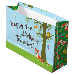 Sacola Para Presentes Grande Partido de primeiro aniversario bonito da floresta