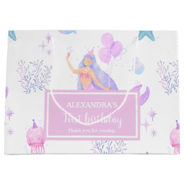 Sacola Para Presentes Grande Partido Oceano primeiro aniversario de Pastel Roxo